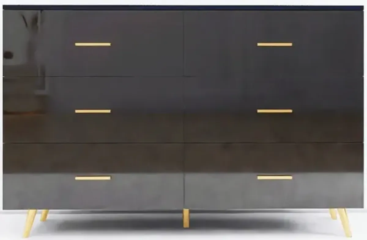 6 Drawer Chest with Golden Accents in Black Finish