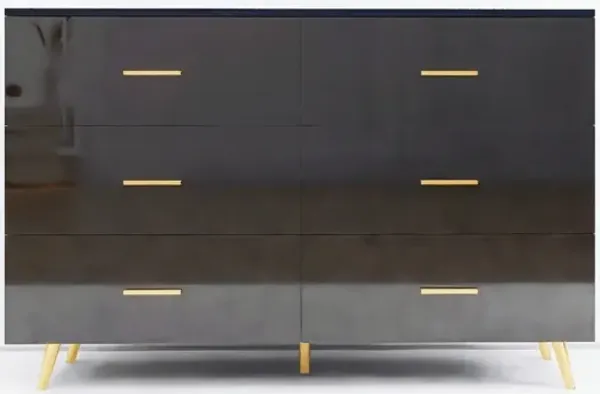 Streamdale 6 Drawer Chest with Golden Accents in Black Finish