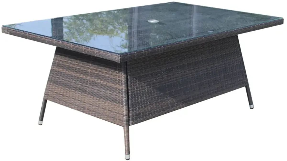 Outdoor Patio Furniture Rectangular Dining Table With Clear Tempered Glass