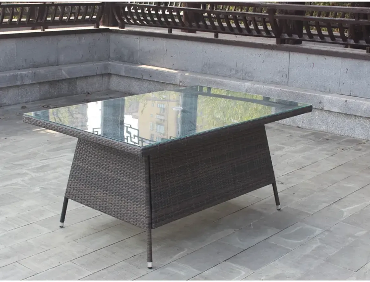 Outdoor Patio Furniture Rectangular Dining Table With Clear Tempered Glass