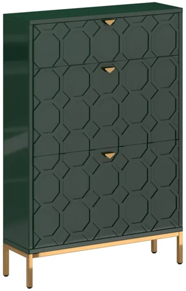 MONDAWE Modern 3-Drawer MDF Shoe Cabinet With Golden Handle (24-Pair)