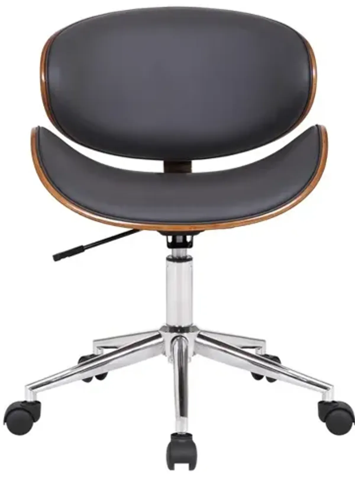 Wooden and Metal Office Chair with Curved Leatherette Seat,Black and Silver - Benzara