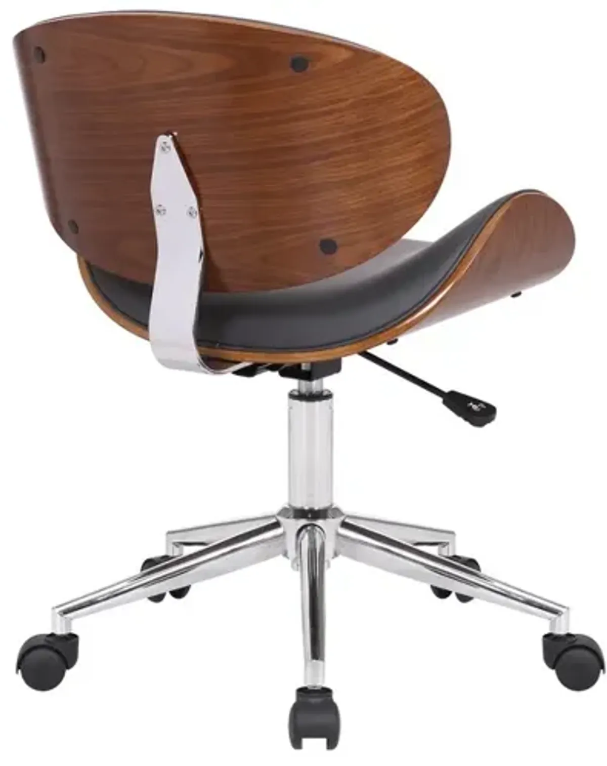 Wooden and Metal Office Chair with Curved Leatherette Seat,Black and Silver - Benzara