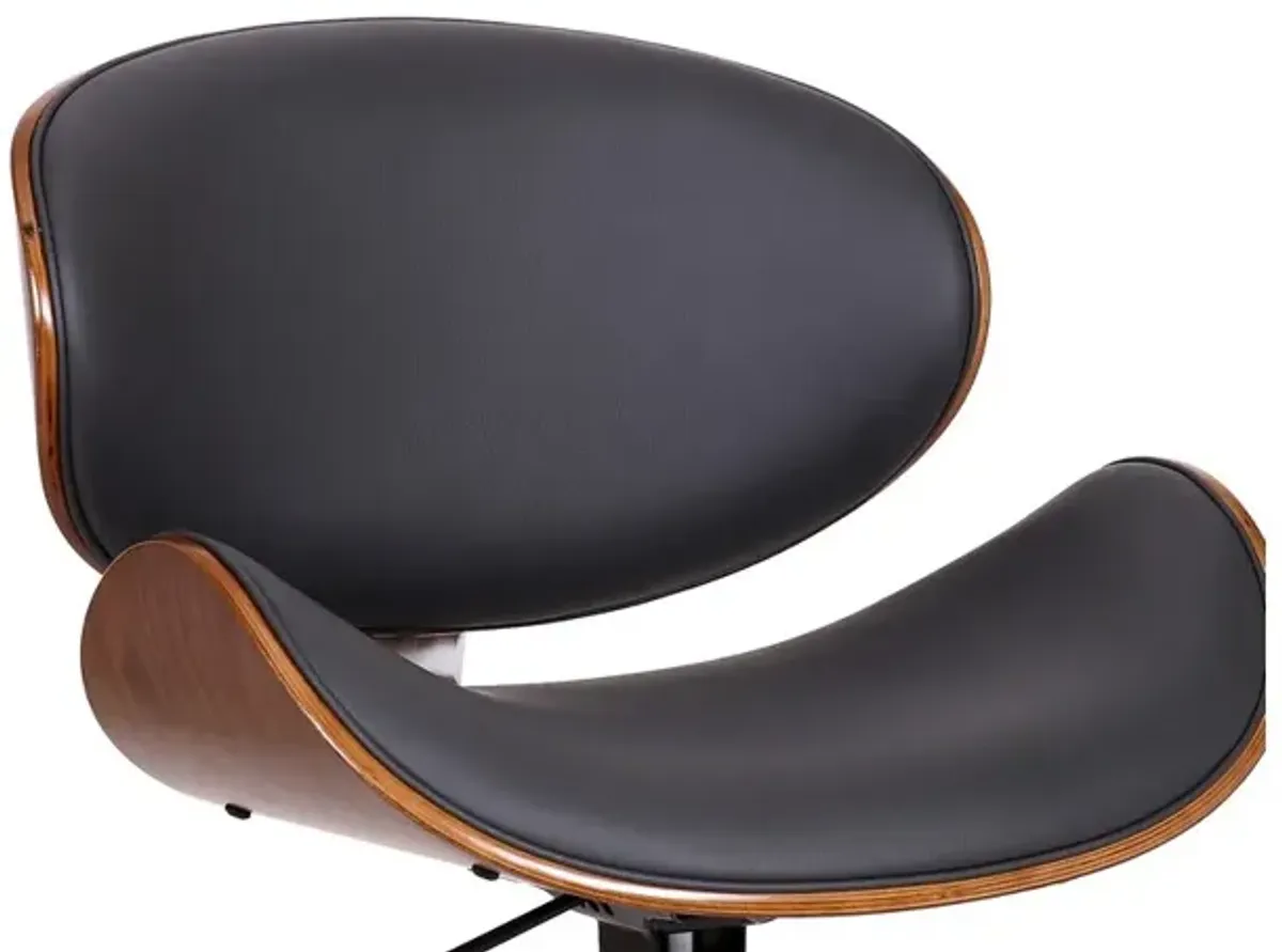 Wooden and Metal Office Chair with Curved Leatherette Seat,Black and Silver - Benzara