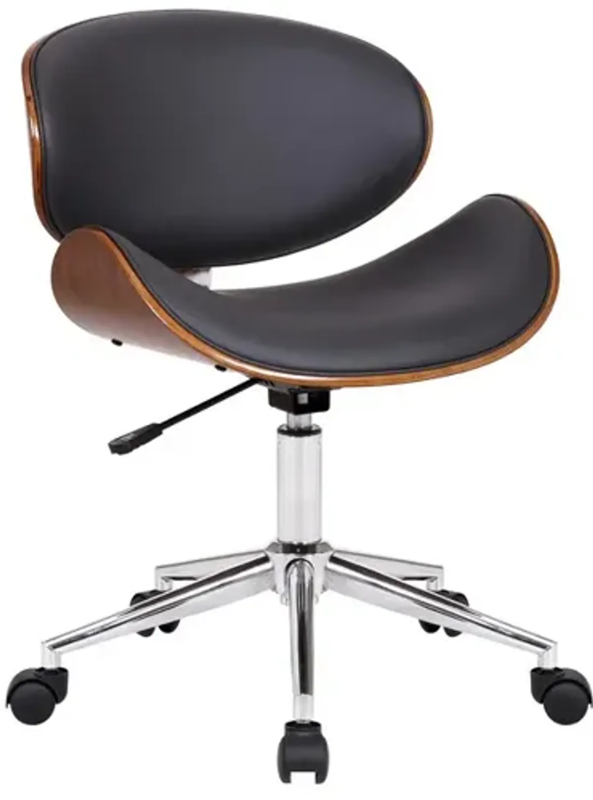 Wooden and Metal Office Chair with Curved Leatherette Seat,Black and Silver - Benzara