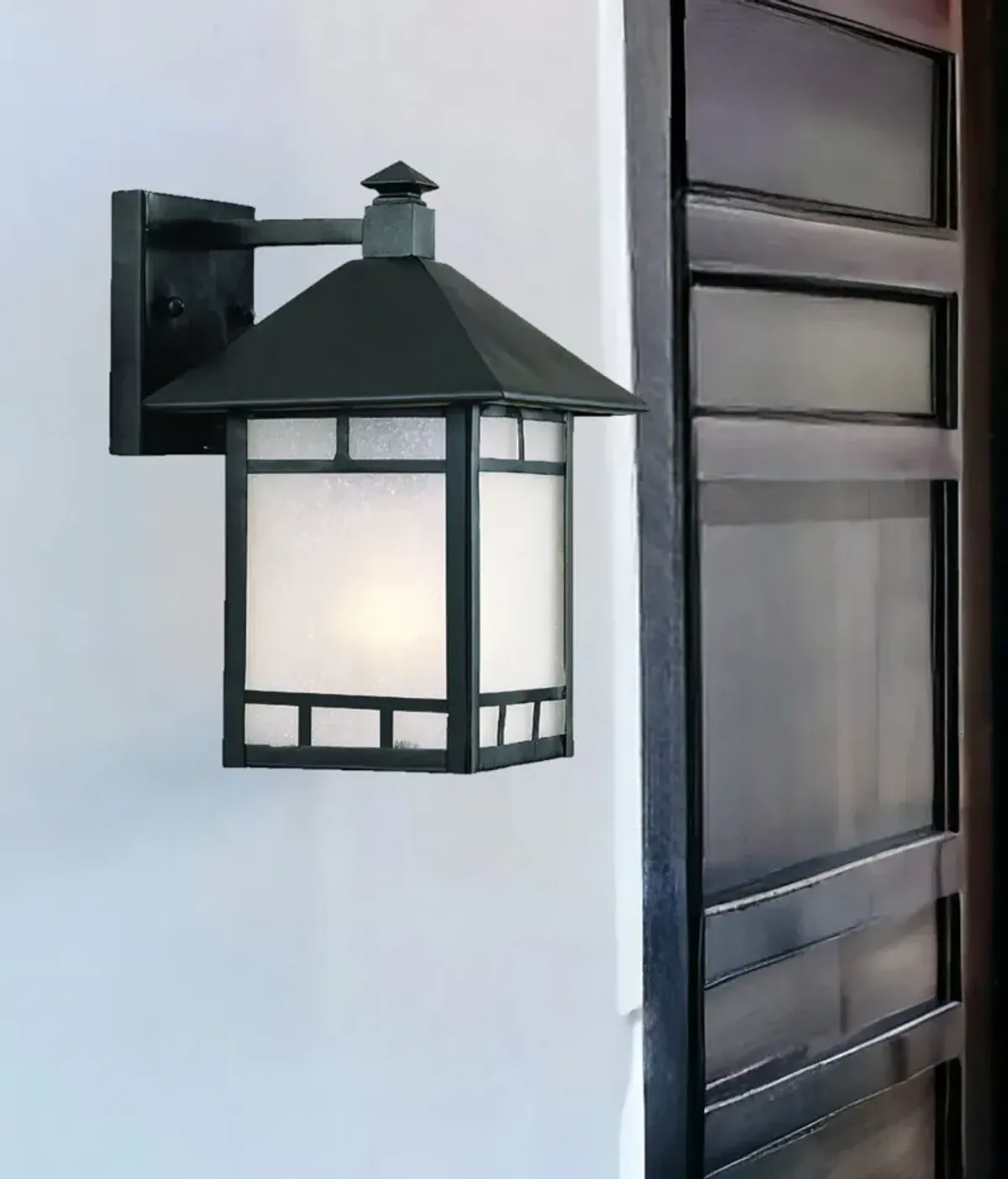 Hivvago Petite Matte Black Frosted Glass Lantern Wall Light