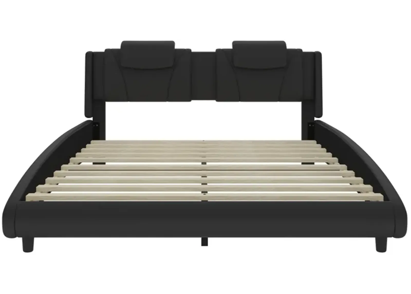 Merax Faux Leather Platform Bed with Adjustable Headboard