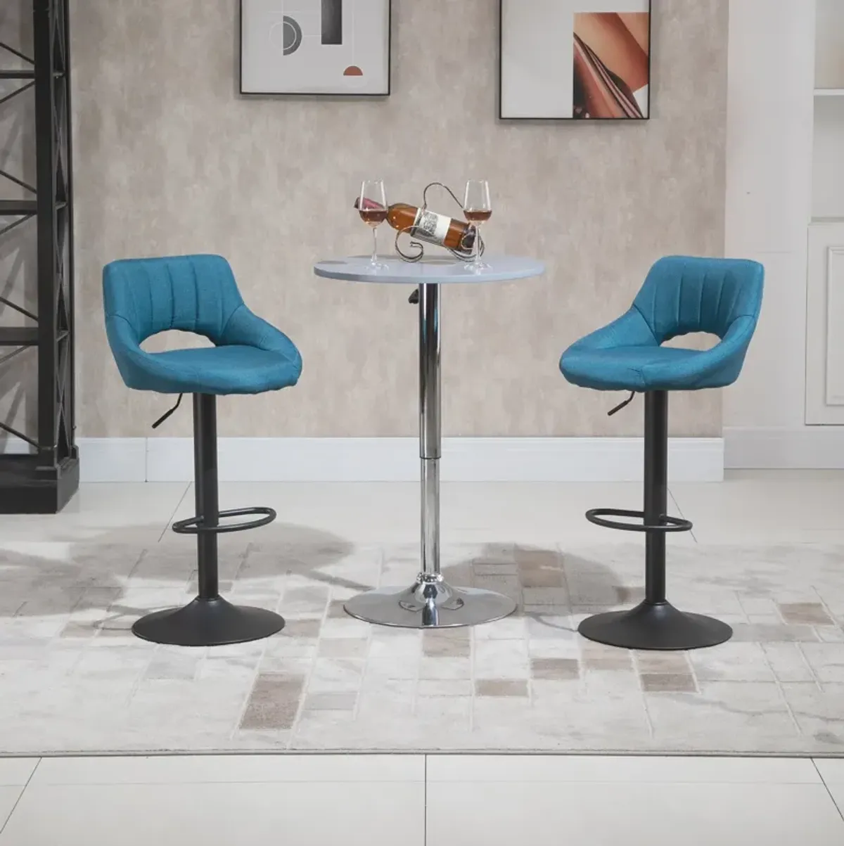 Blue Bar Seating: Swivel Stool Set with Adjustable Height