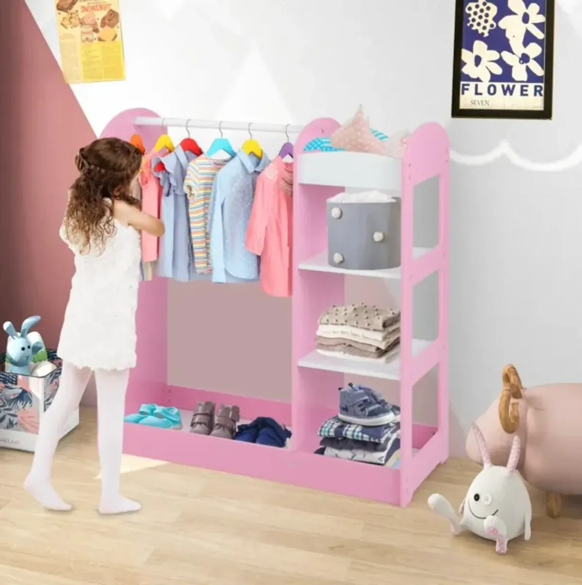 Hivvago Kids Dress Up Storage with Mirror