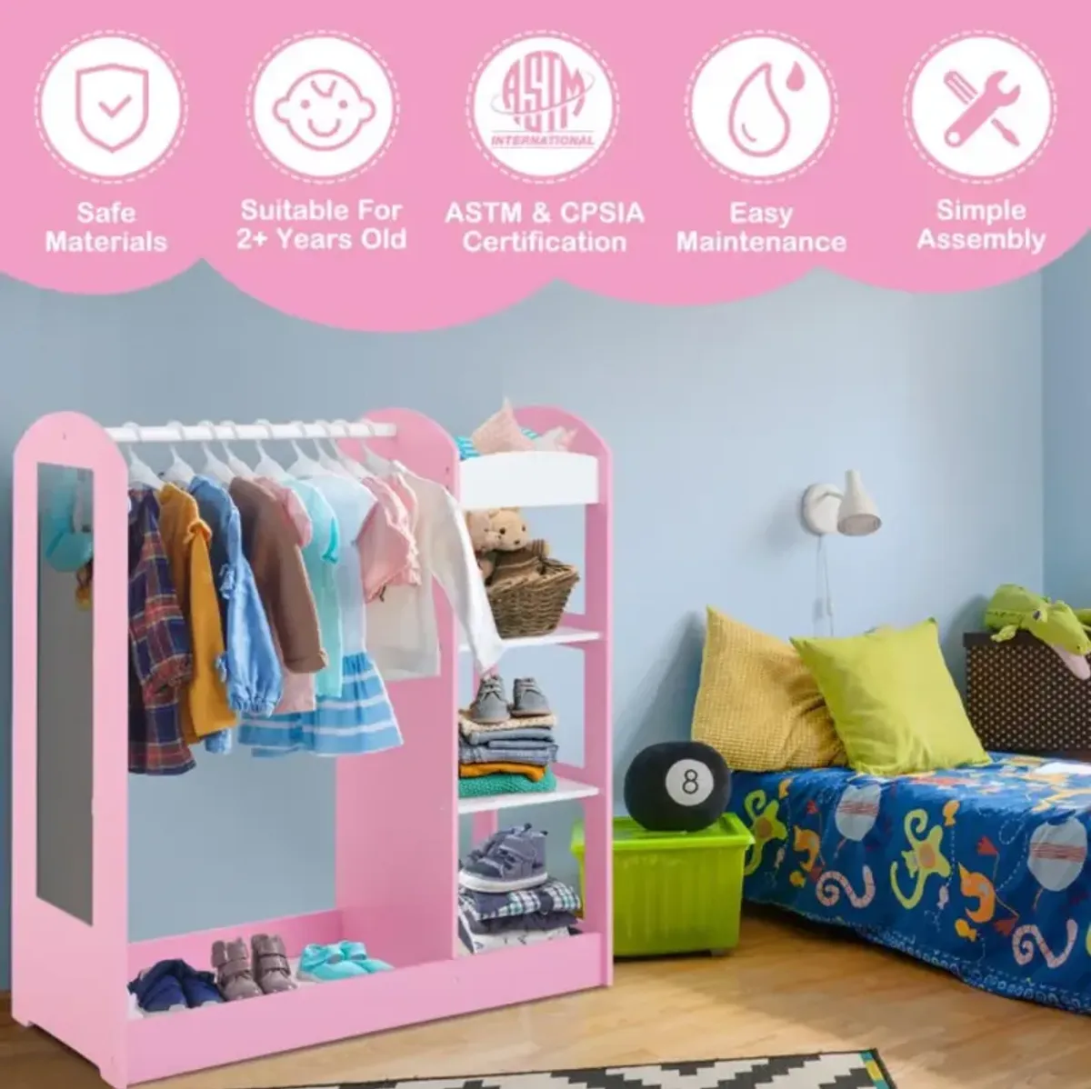 Hivvago Kids Dress Up Storage with Mirror