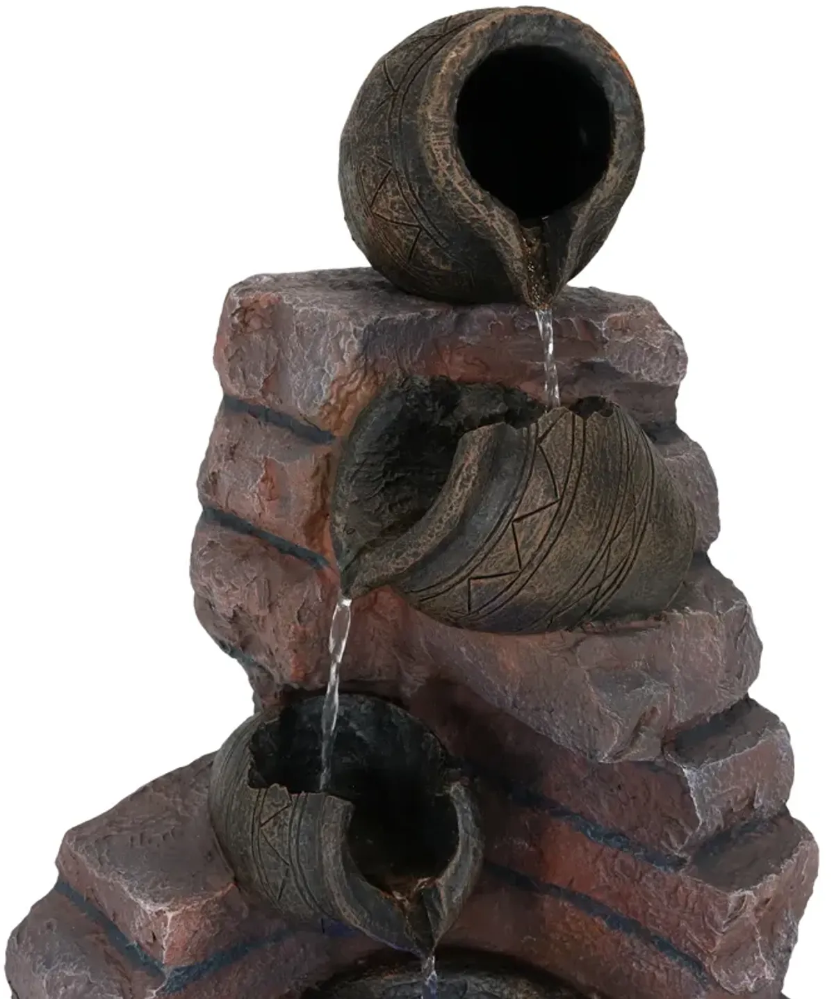 Sunnydaze Crumbling Bricks/Pots Solar Water Fountain with Battery - 27 in