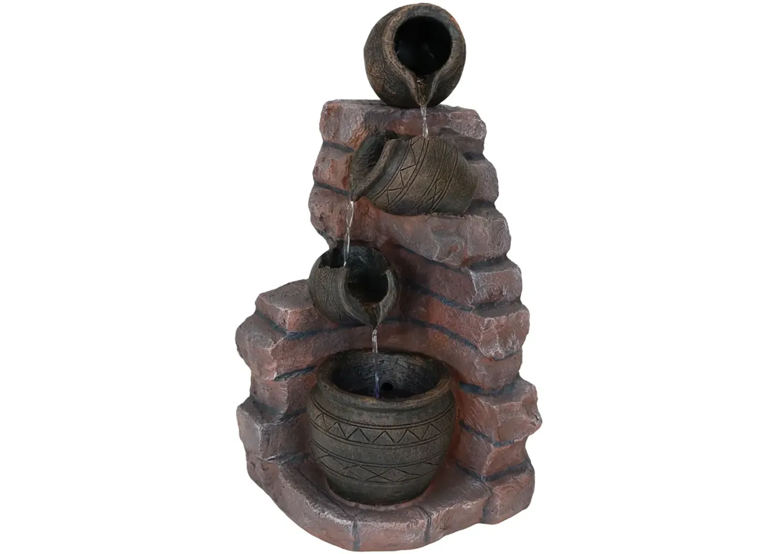 Sunnydaze Crumbling Bricks/Pots Solar Water Fountain with Battery - 27 in