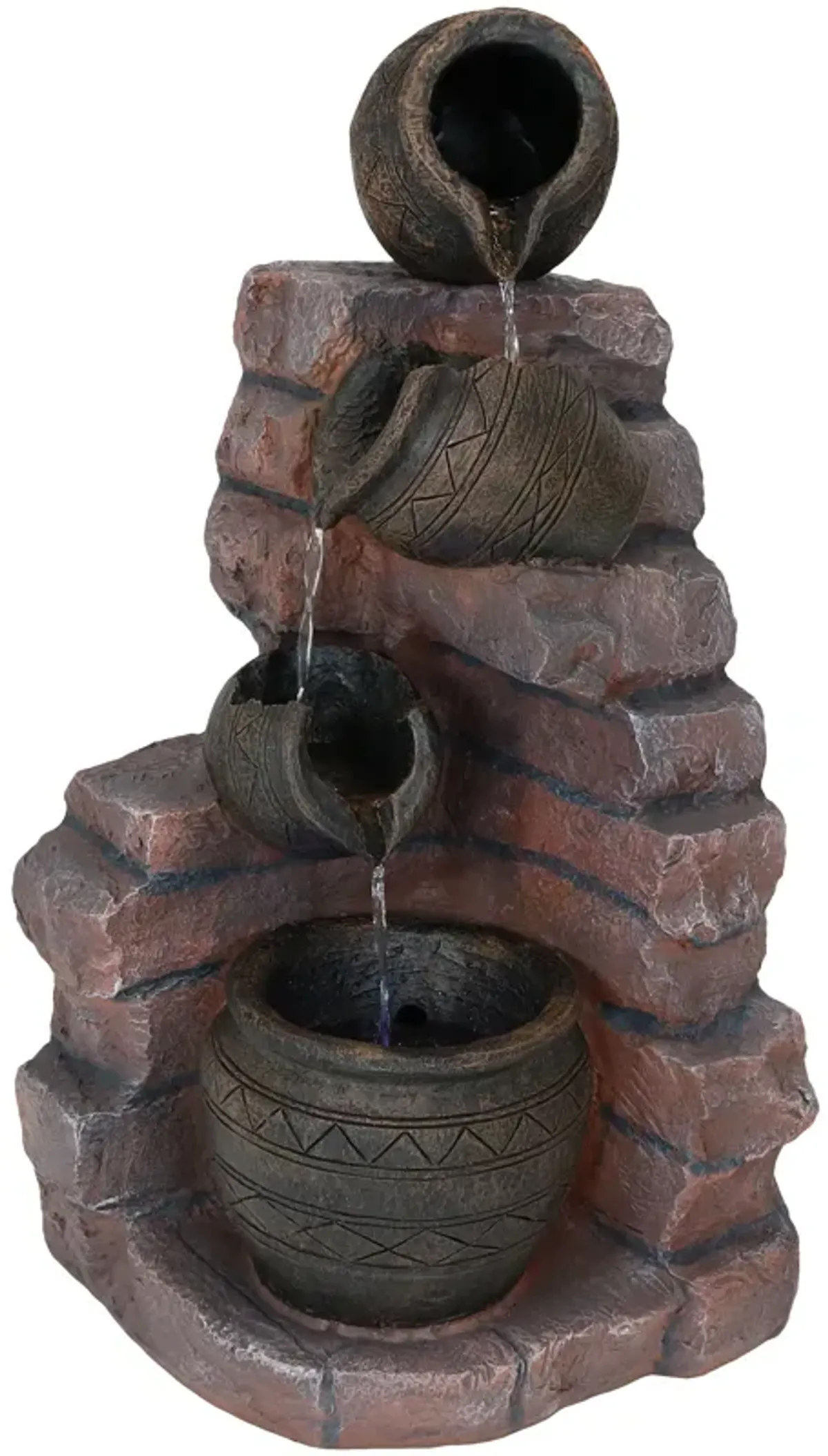 Sunnydaze Crumbling Bricks/Pots Solar Water Fountain with Battery - 27 in