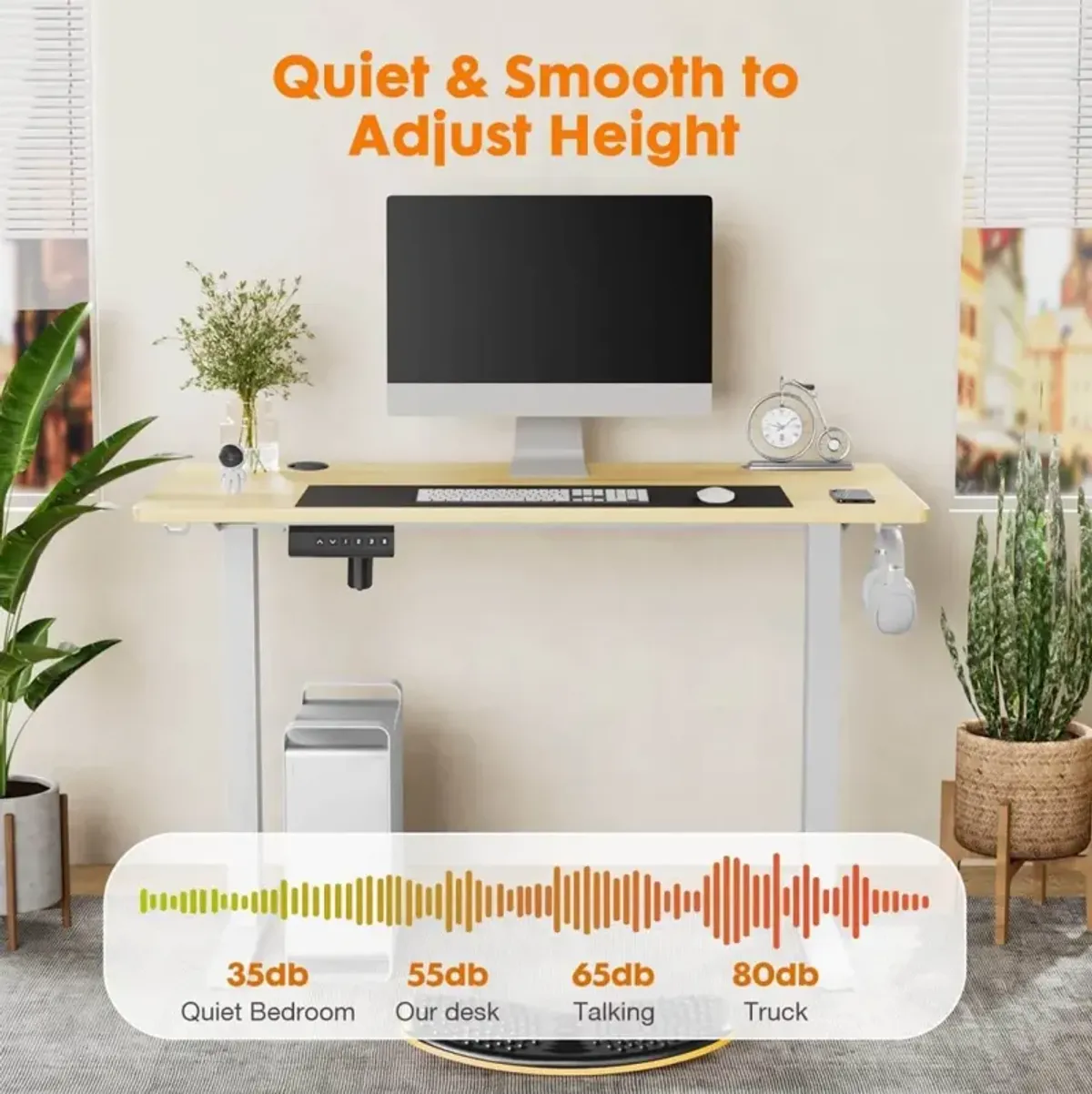 Electric Height Adjustable Standing Desk, Sit To Stand Ergonomic Computer Desk, Yellow, 40" X 24"