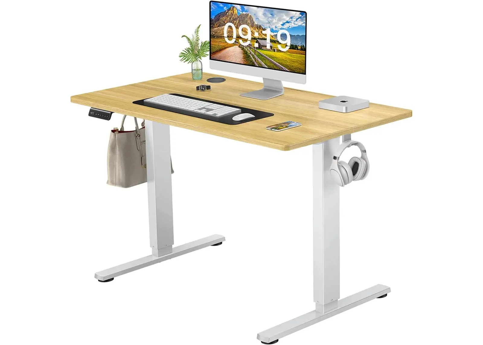 Electric Height Adjustable Standing Desk, Sit To Stand Ergonomic Computer Desk, Yellow, 40" X 24"