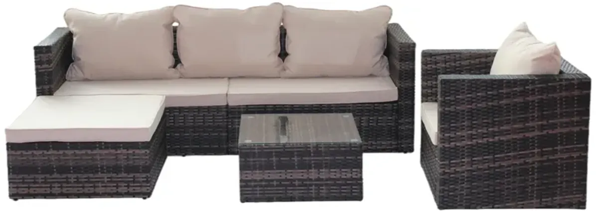 Rattan Patio Furniture Set Wicker Sofa Cushioned Sectional Furniture Set Garden Patio Sofa