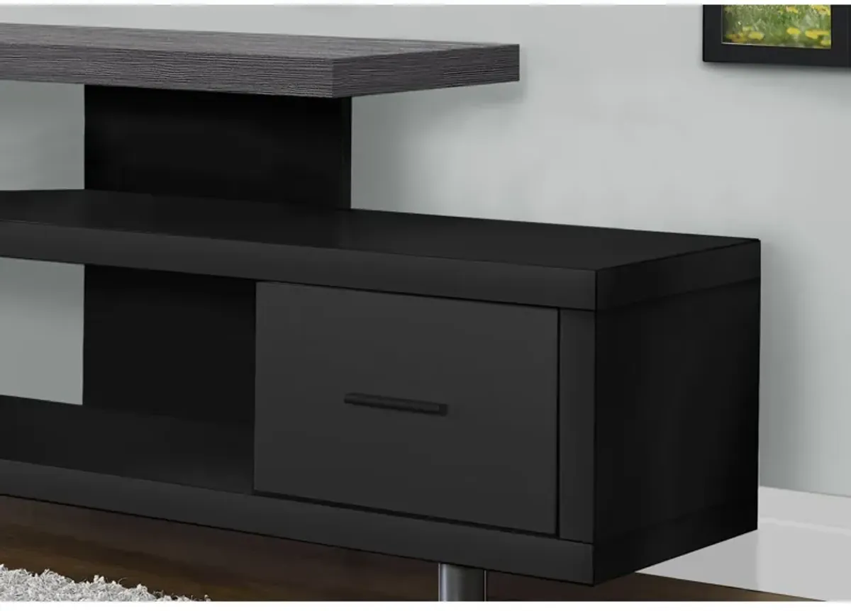 Monarch Specialties I 2575 Tv Stand, 60 Inch, Console, Media Entertainment Center, Storage Cabinet, Living Room, Bedroom, Laminate, Black, Grey, Contemporary, Modern