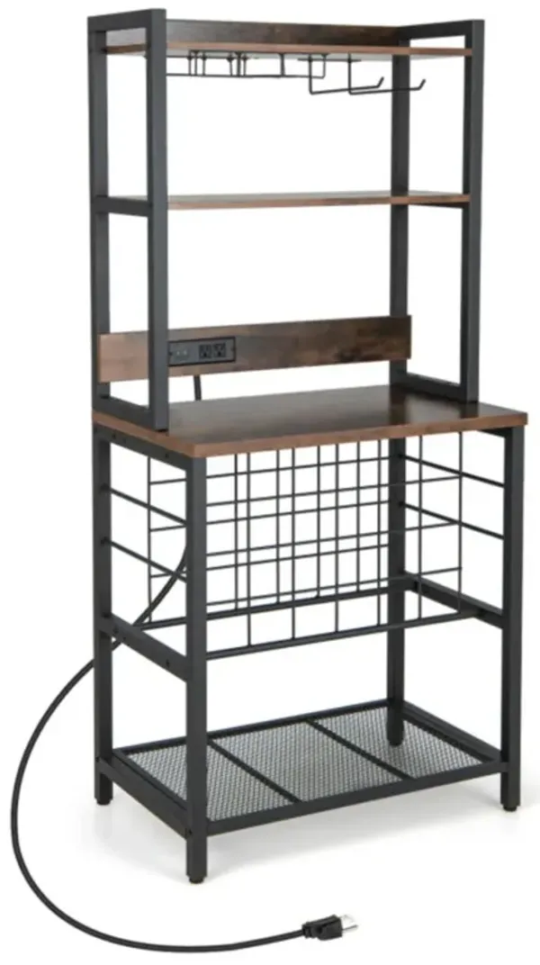 Hivvago Wine Bar Cabinet Wine Rack with 4 Tier Storage Shelves and Glass Holders
