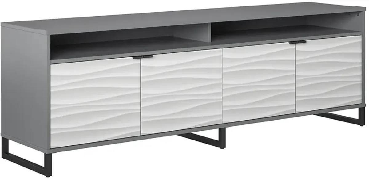 Monterey Media Console for TVs up to 85", Faux Wave with Graphite Gray