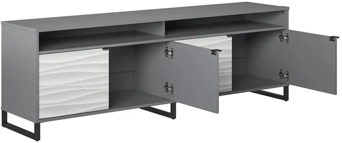 Monterey Media Console for TVs up to 85", Faux Wave with Graphite Gray