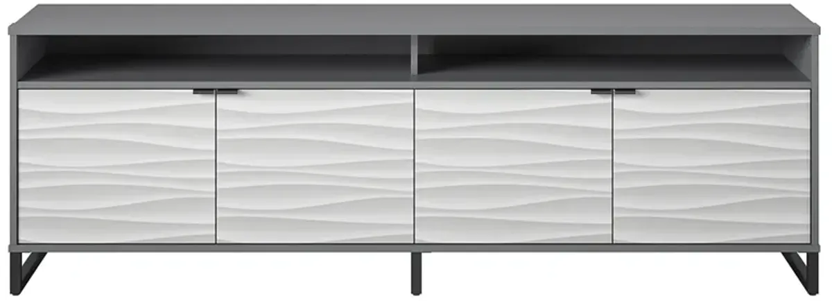 Monterey Media Console for TVs up to 85", Faux Wave with Graphite Gray