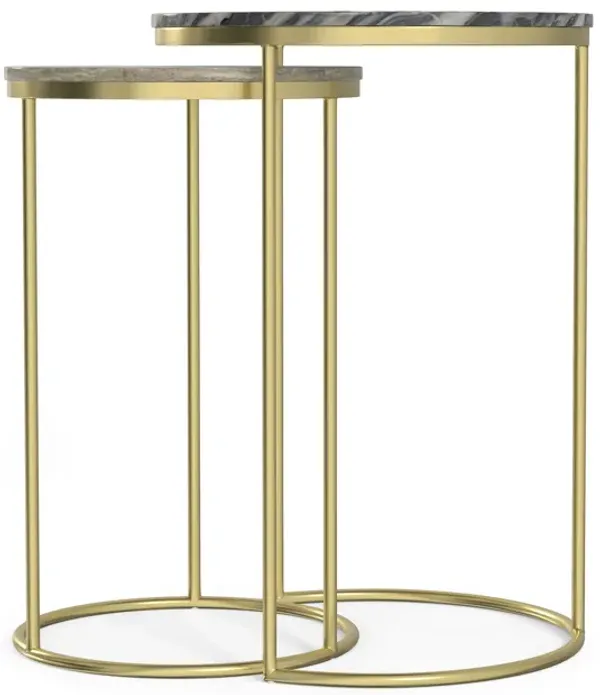 Ashley Modern Contemporary 16 inch Wide Metal 2 Pc Nesting Table in Gold , Fully Assembled