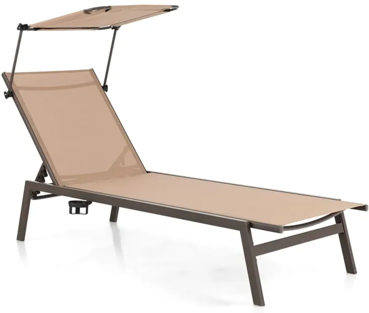 Outdoor Chaise Lounge Chair with Sunshade and 6 Adjustable Position-Brown