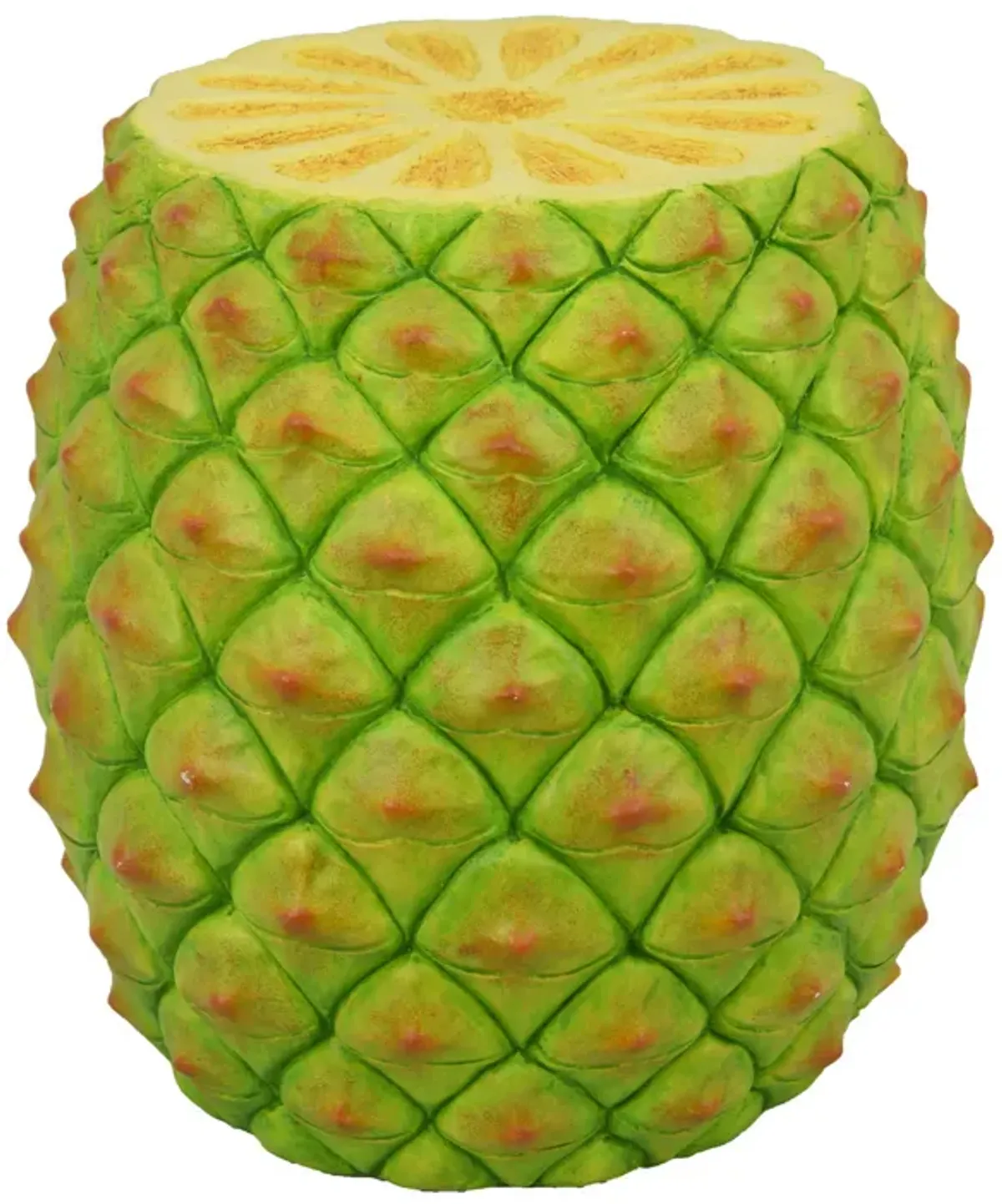 Venta Pineapple Table Garden Stool, Yellow, Green Resin, Round 17 Inch - Benzara