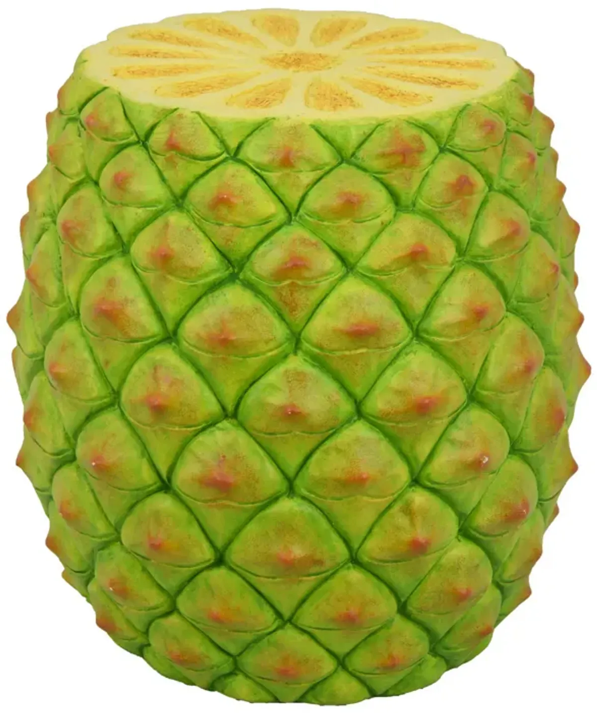 Venta Pineapple Table Garden Stool, Yellow, Green Resin, Round 17 Inch - Benzara