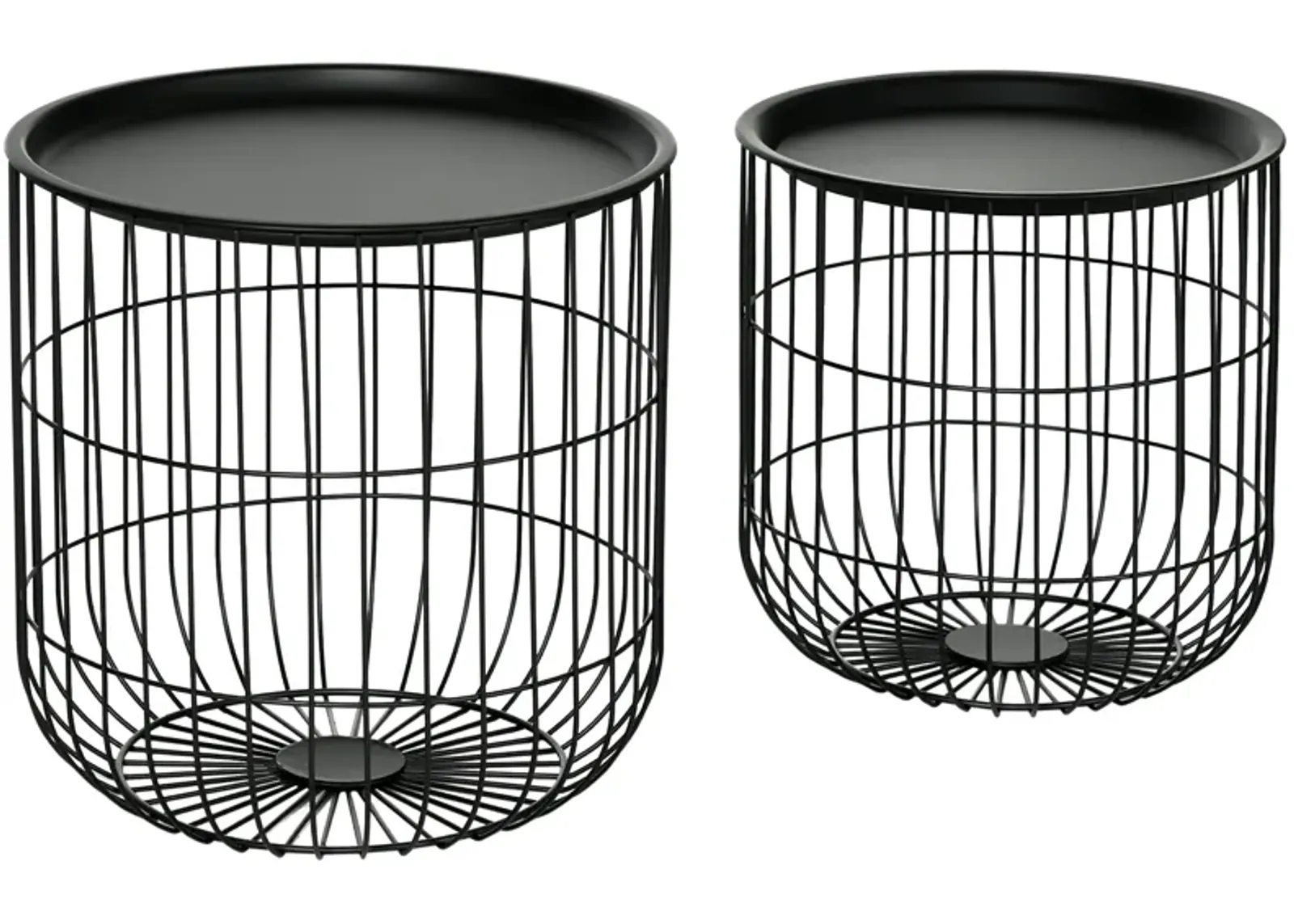 Black Living Room Set: 3-Piece Coffee Table with Nesting Wire Baskets