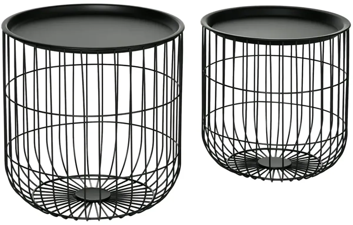 Black Living Room Set: 3-Piece Coffee Table with Nesting Wire Baskets