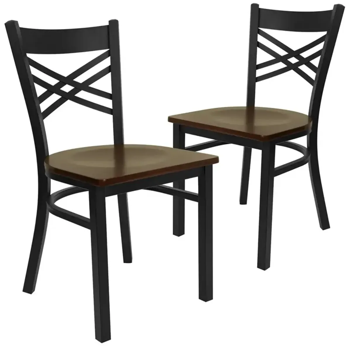 Flash Furniture 2 Pk. Black ''X'' Back Metal Restaurant Chair - Mahogany Wood Seat