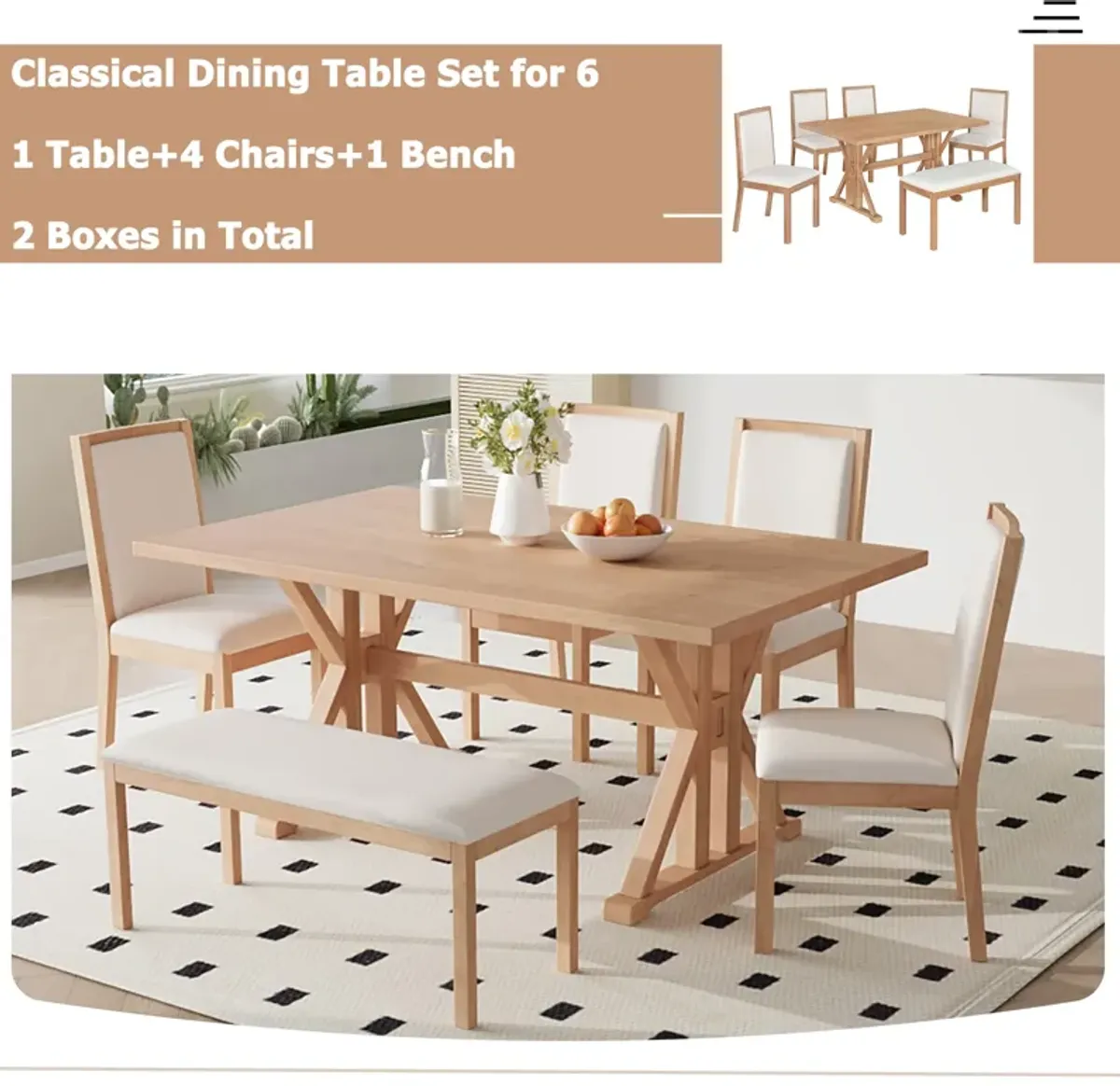 Merax Farmhouse Classical 6-Piece Dining Table Set