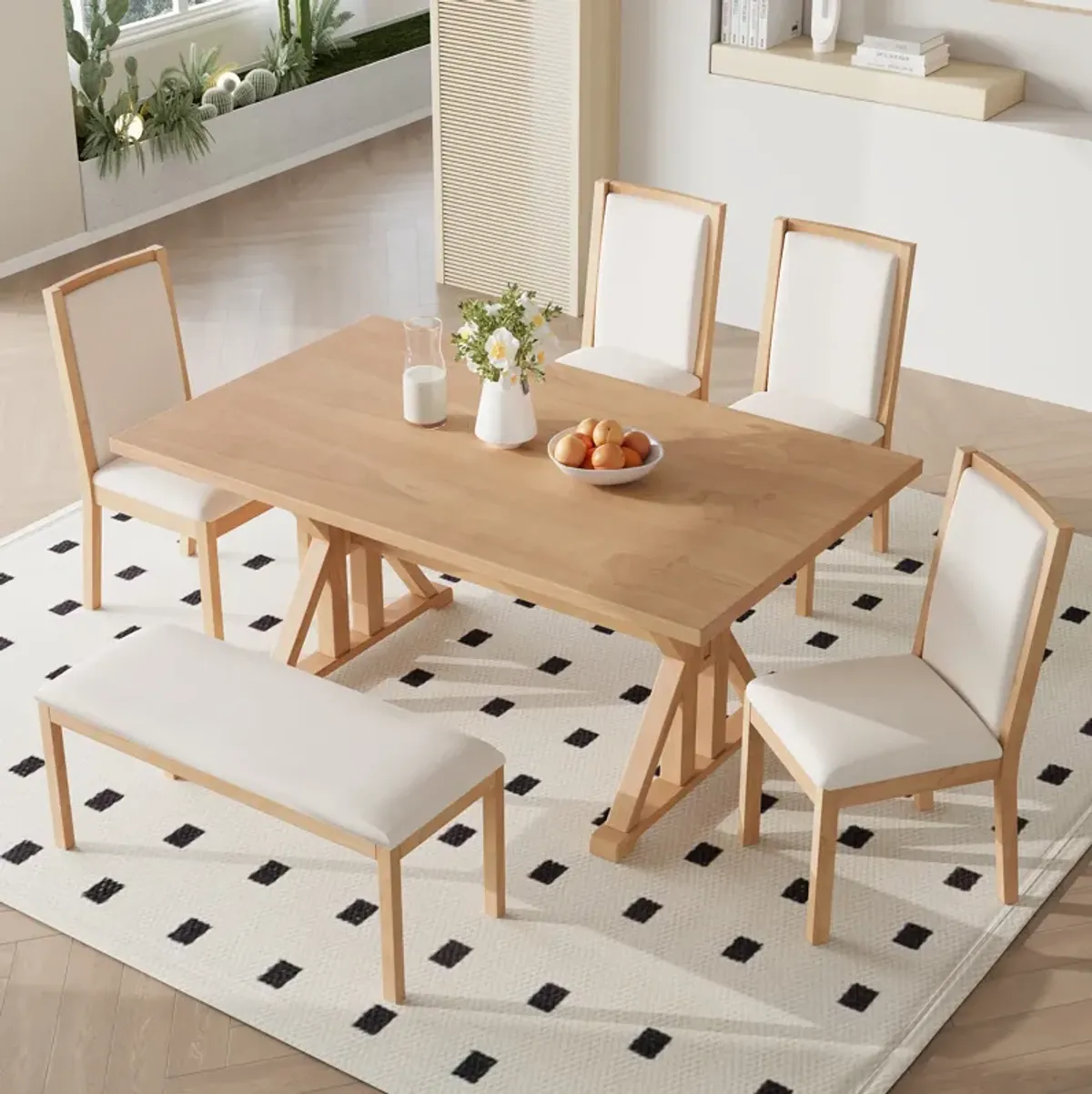 Merax Farmhouse Classical 6-Piece Dining Table Set