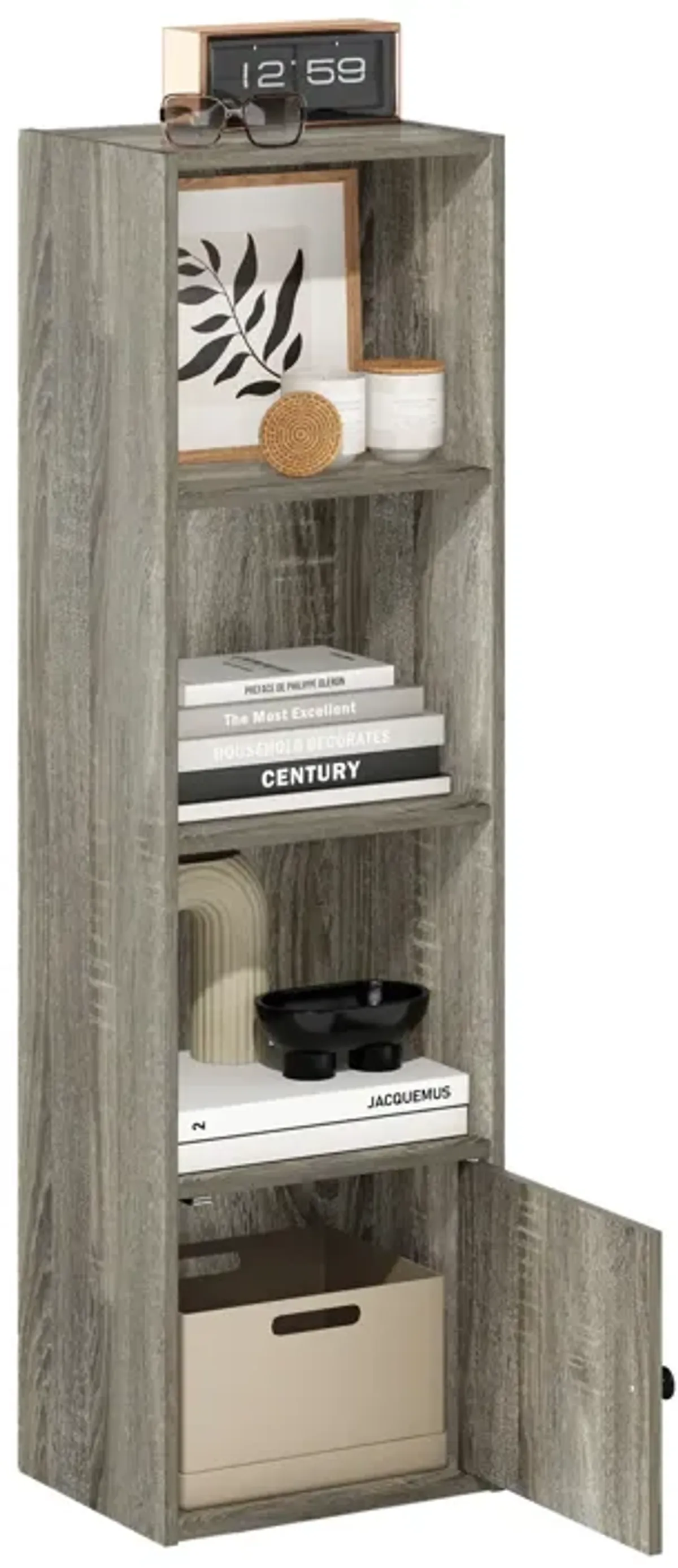 Furinno Luder Shelf Bookcase with 1 Door Storage Cabinet, French Oak