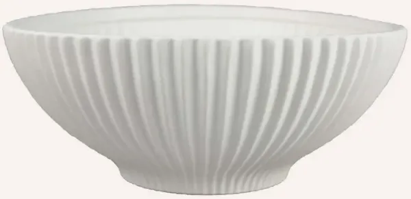 Zinia Decorative Bowl, Glossy White Ceramic Fluted Texture, 13 Inch - Benzara