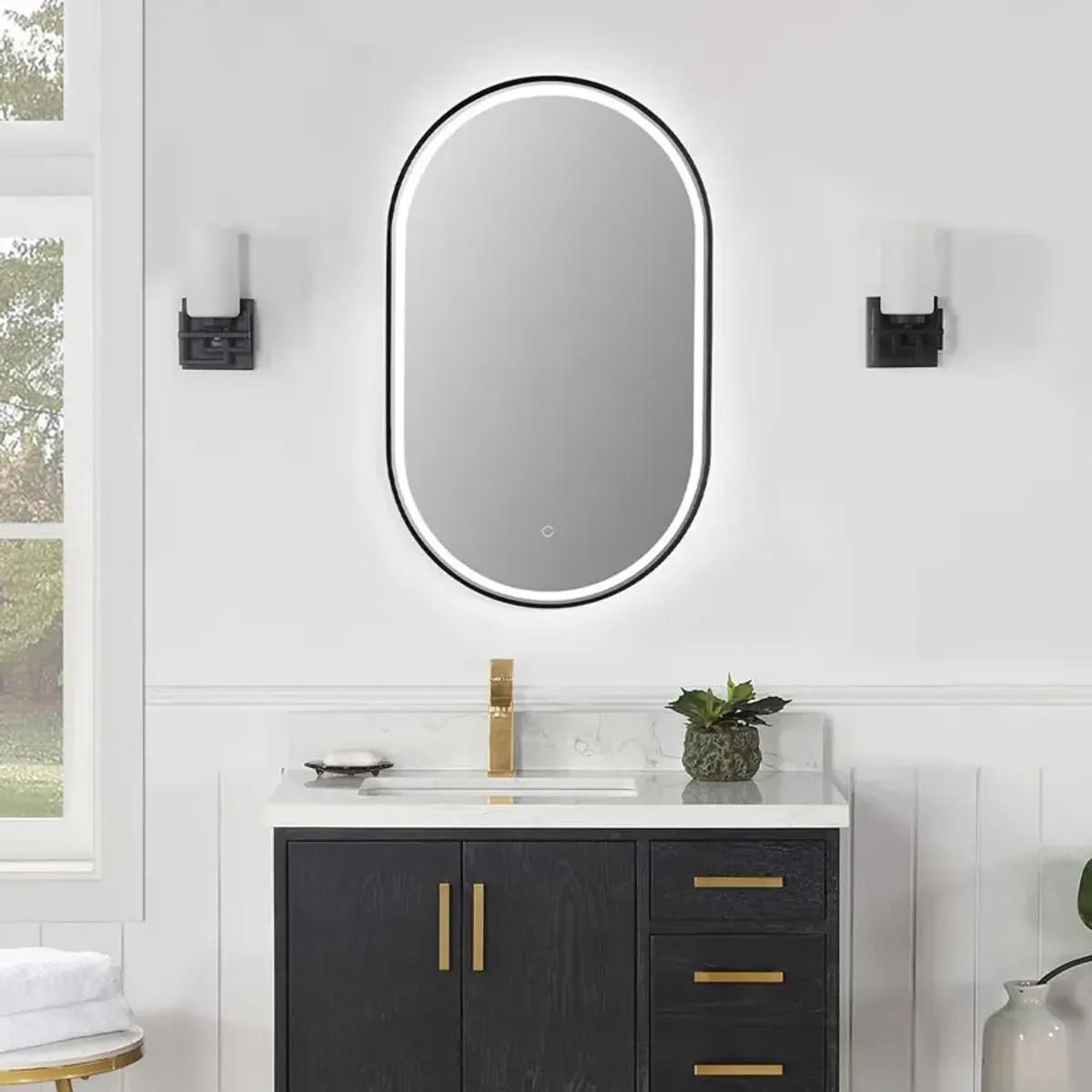 Altair Framed in Matt Black Modern Bathroom/Vanity LED Lighted Wall Mirror