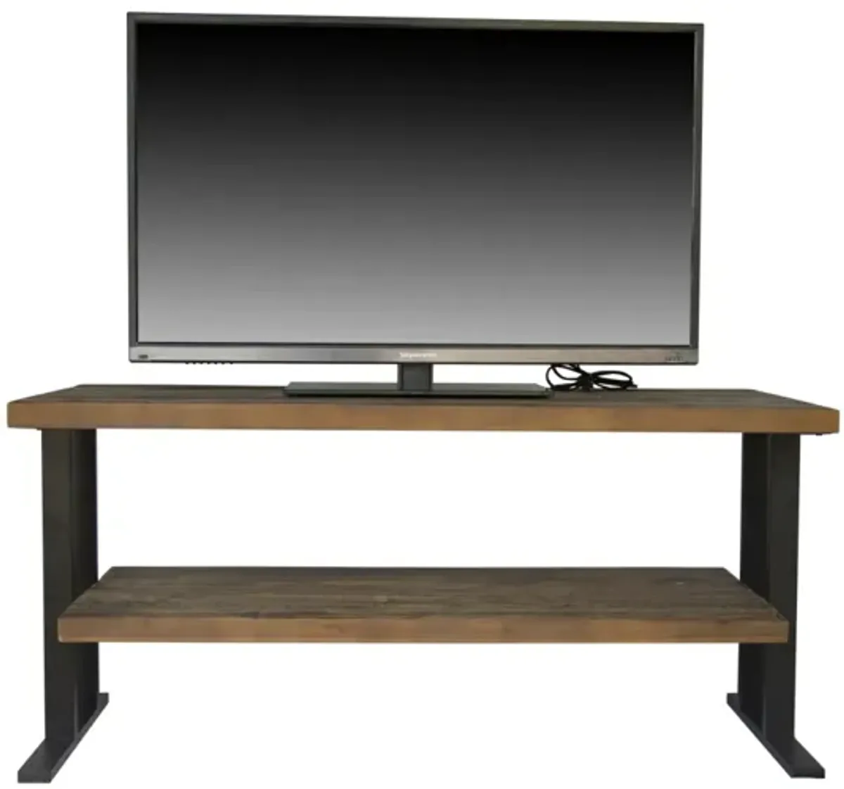 Media Console Table With One Shelf To Your Home Decor, Natural Reclaimed Wood And Black Finish