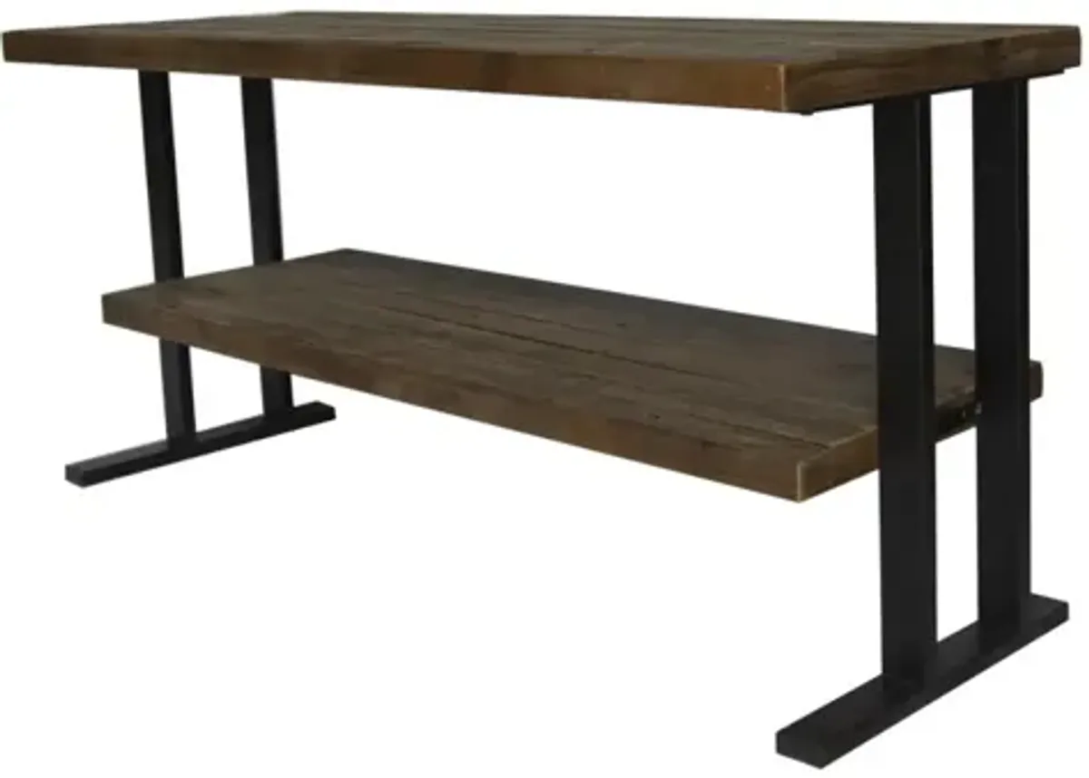 Media Console Table With One Shelf To Your Home Decor, Natural Reclaimed Wood And Black Finish