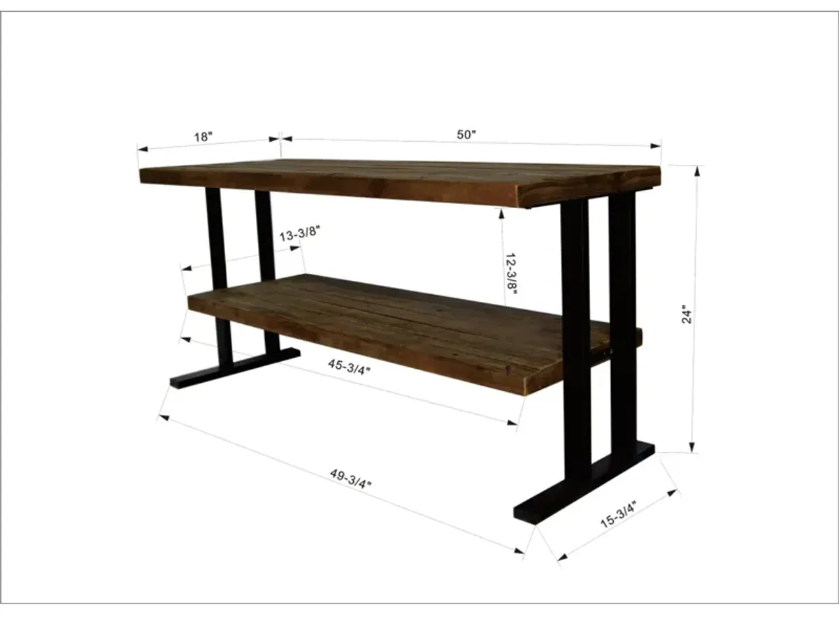 Media Console Table With One Shelf To Your Home Decor, Natural Reclaimed Wood And Black Finish