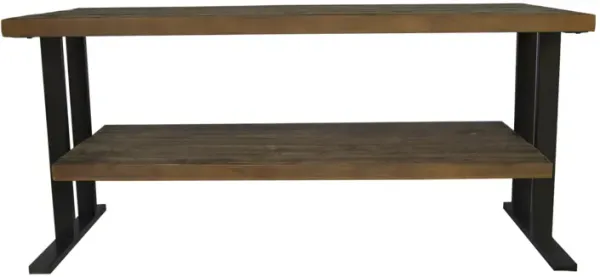 Media Console Table With One Shelf To Your Home Decor, Natural Reclaimed Wood And Black Finish