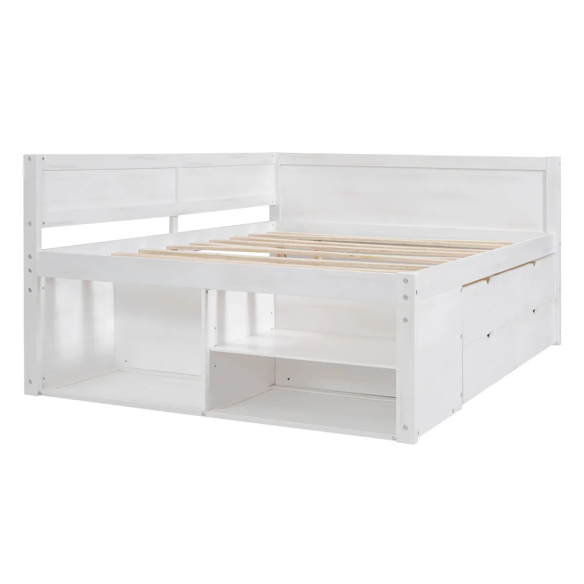 Whisen Elegant Design Full Size Daybed with Drawers and Shelves
