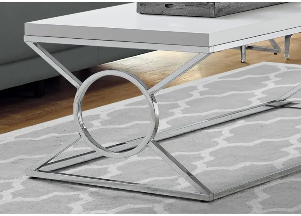 Monarch Specialties I 3400 Coffee Table, Accent, Cocktail, Rectangular, Living Room, 44"L, Metal, Laminate, Glossy White, Chrome, Contemporary, Modern