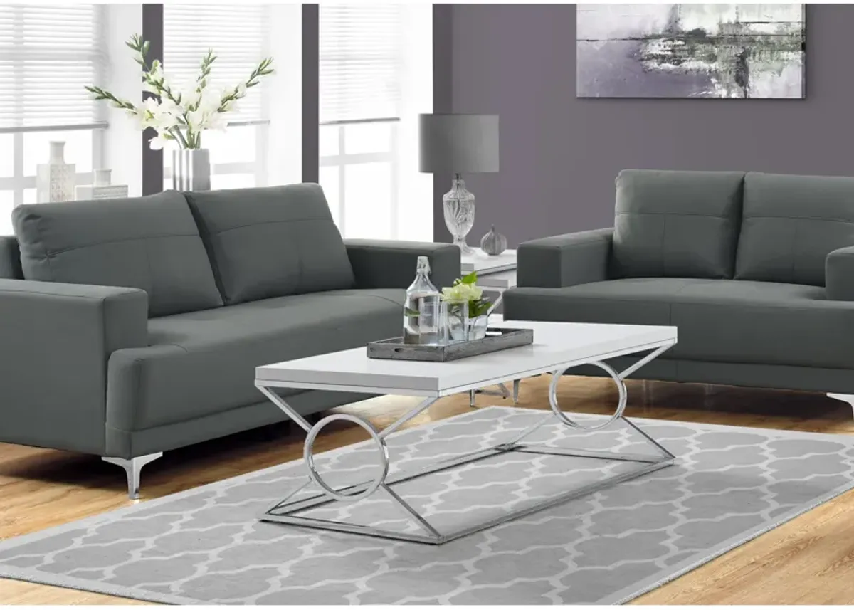 Monarch Specialties I 3400 Coffee Table, Accent, Cocktail, Rectangular, Living Room, 44"L, Metal, Laminate, Glossy White, Chrome, Contemporary, Modern