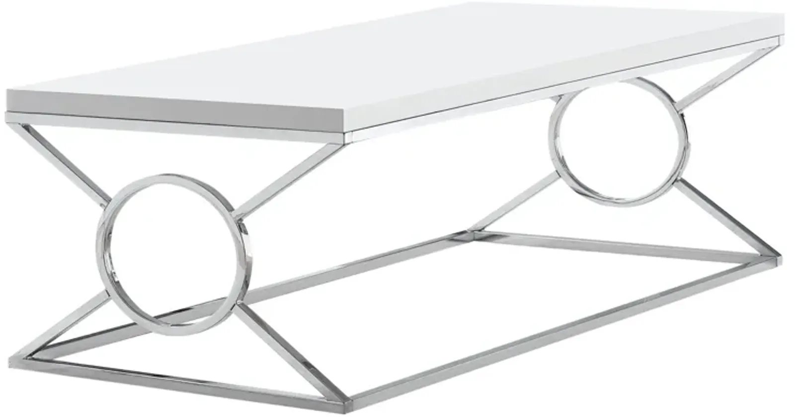 Monarch Specialties I 3400 Coffee Table, Accent, Cocktail, Rectangular, Living Room, 44"L, Metal, Laminate, Glossy White, Chrome, Contemporary, Modern