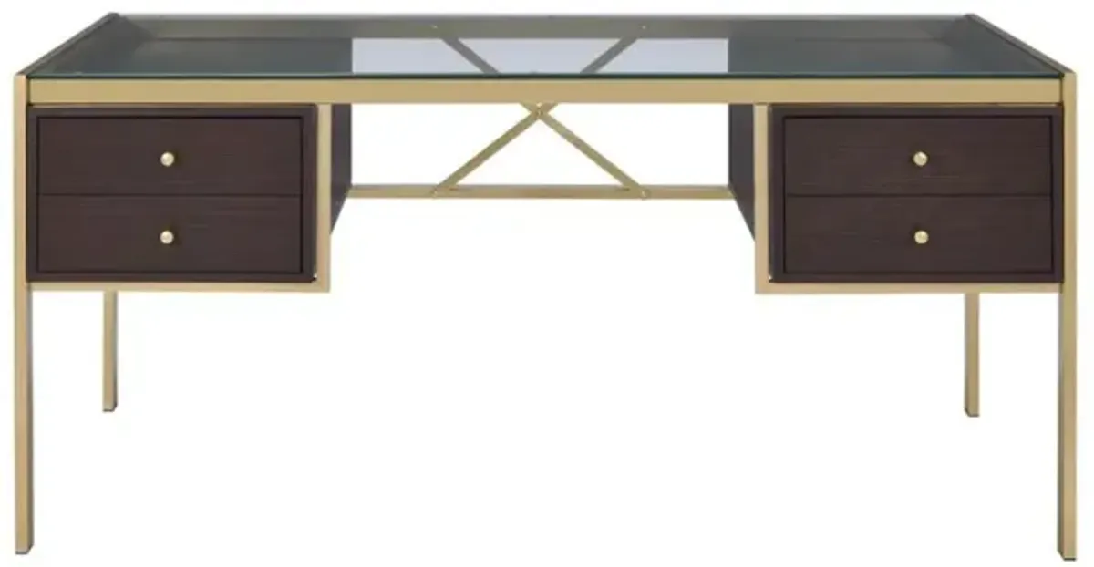 Yumia Desk in Gold & Clear Glass 92785