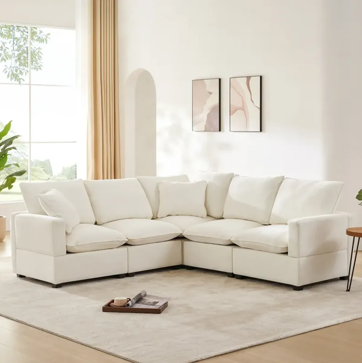 Merax Modern U Shape Modular Sofa with 2 Pillows