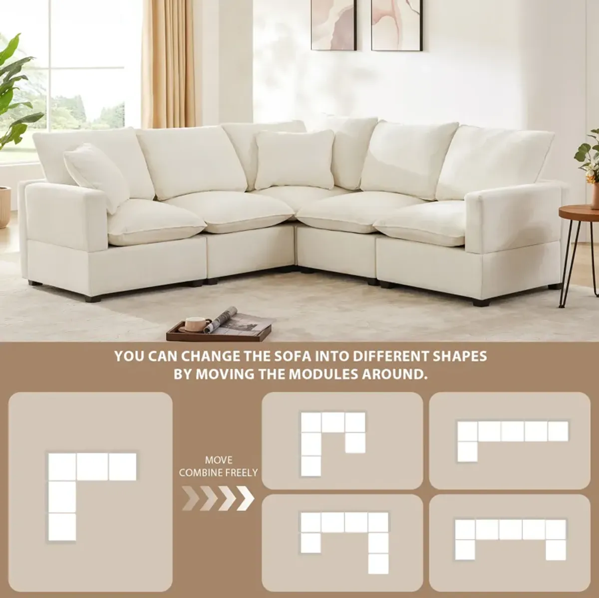 Merax Modern U Shape Modular Sofa with 2 Pillows