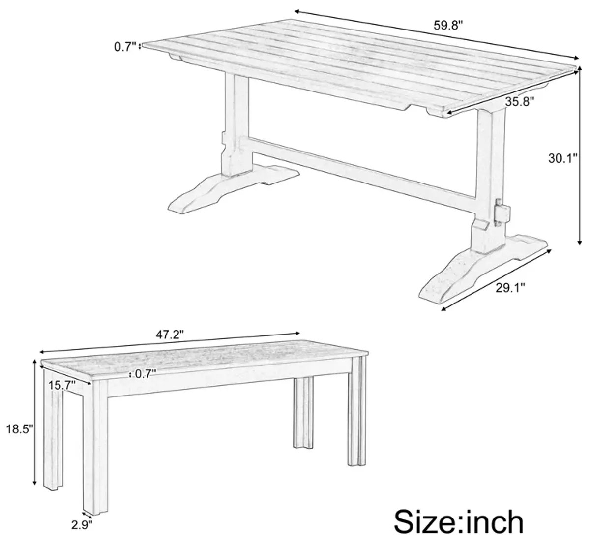 Merax 3-Piece Retro Dining Set with Benches