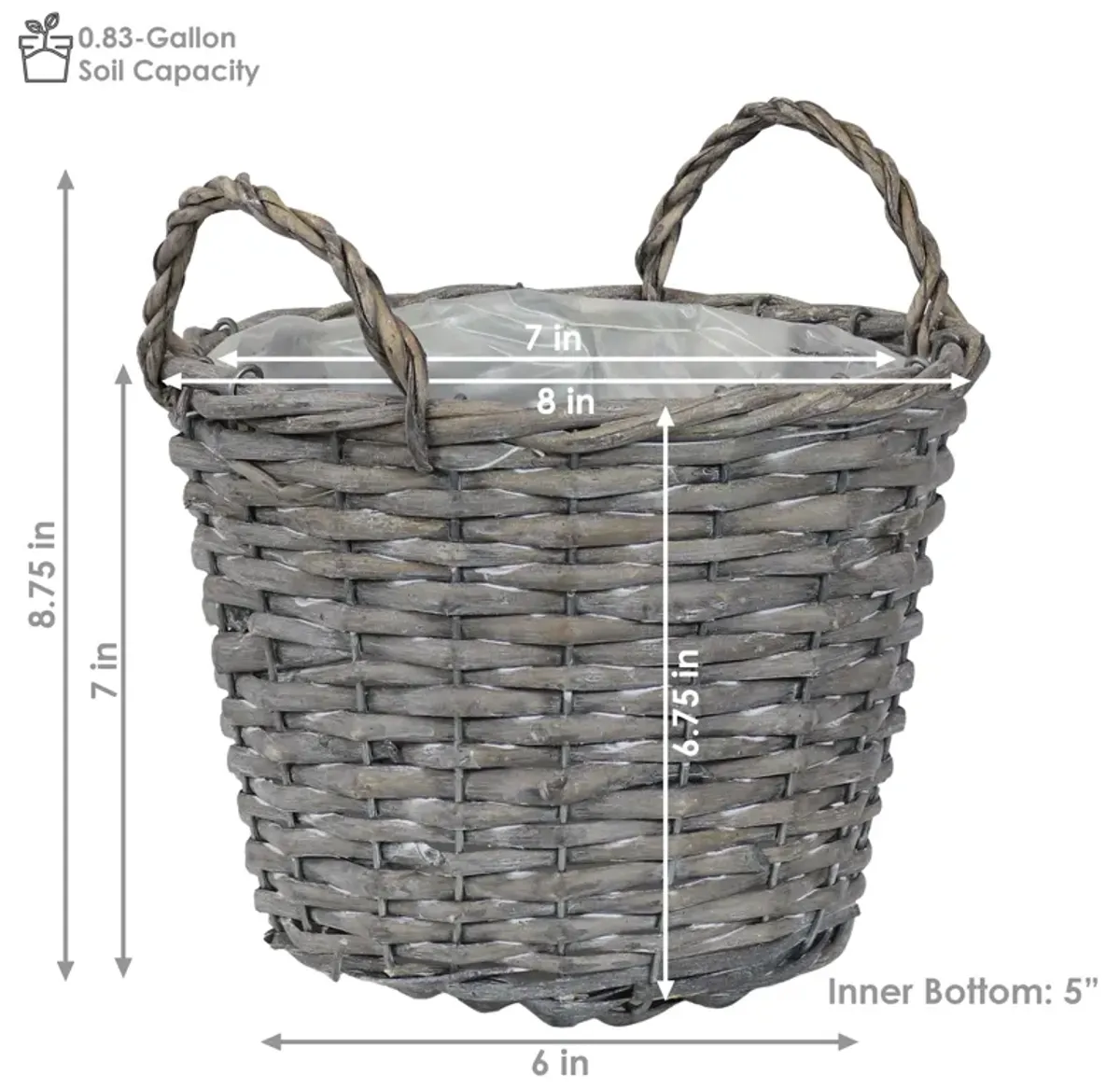 Sunnydaze 8 in Rattan Wicker Basket Planters with Handles/Lining - Set of 5